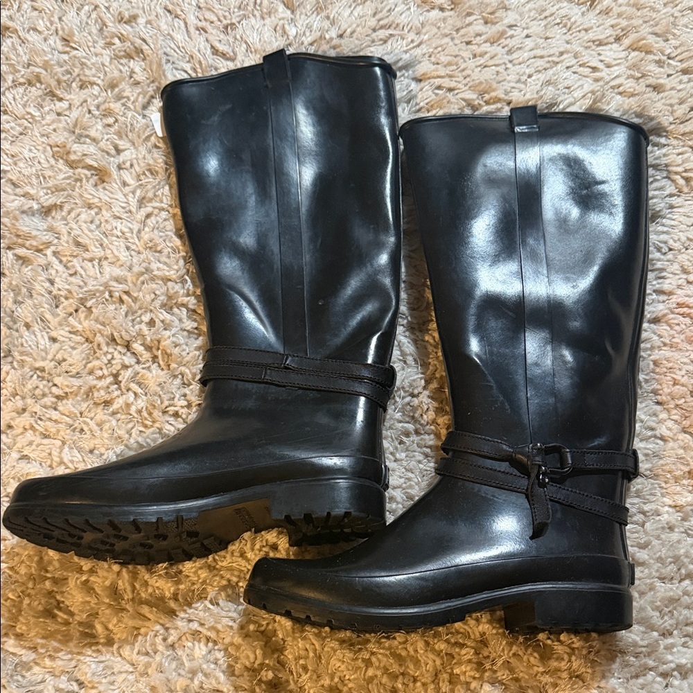 Sperry waterproof black rubber rain boots size 8